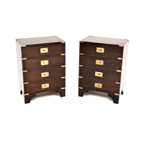 Pair of Antique Military Campaign Style Mahogany Bedside Chests
