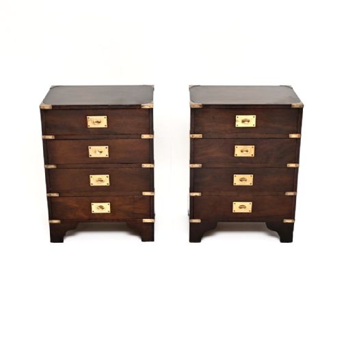 fig 1. Pair of Antique Military Campaign Style Mahogany Bedside Chests
