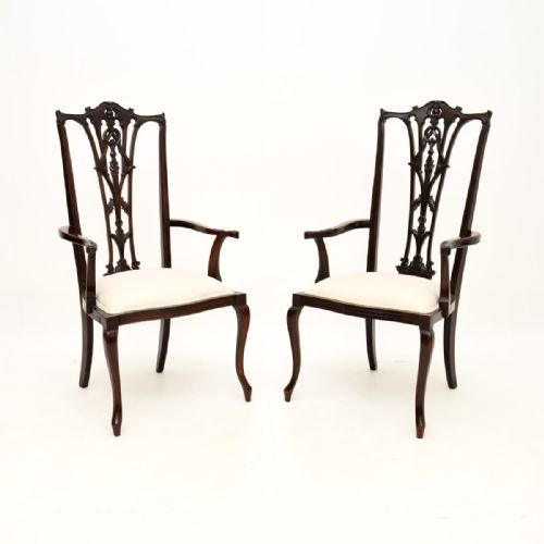PAIR OF ANTIQUE MAHOGANY CHIPPENDALE STYLE ARMCHAIRS