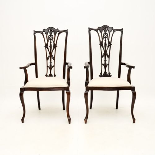 PAIR OF ANTIQUE MAHOGANY CHIPPENDALE STYLE ARMCHAIRS - ADDITIONAL PHOTO 1