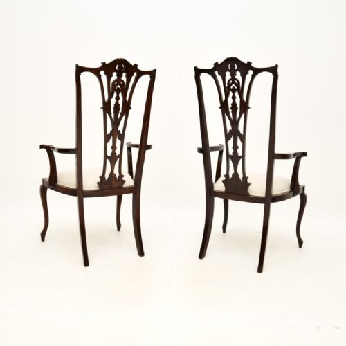 PAIR OF ANTIQUE MAHOGANY CHIPPENDALE STYLE ARMCHAIRS - ADDITIONAL PHOTO 3