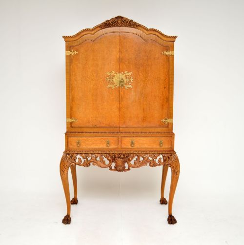 ANTIQUE BURR WALNUT QUEEN ANNE STYLE COCKTAIL DRINKS CABINET - ADDITIONAL PHOTO 2