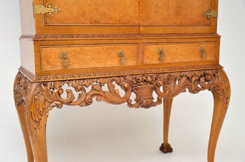 ANTIQUE BURR WALNUT QUEEN ANNE STYLE COCKTAIL DRINKS CABINET - ADDITIONAL PHOTO 5