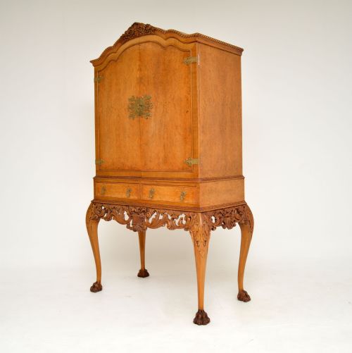 ANTIQUE BURR WALNUT QUEEN ANNE STYLE COCKTAIL DRINKS CABINET - ADDITIONAL PHOTO 7