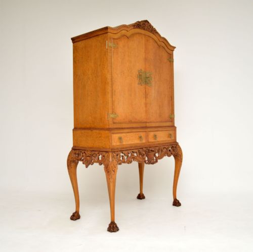 ANTIQUE BURR WALNUT QUEEN ANNE STYLE COCKTAIL DRINKS CABINET - ADDITIONAL PHOTO 9