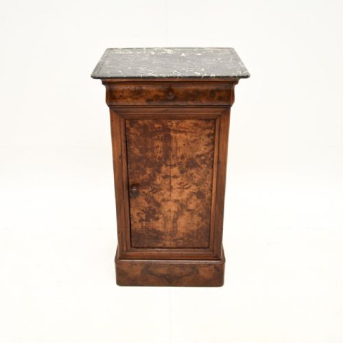 ANTIQUE FRENCH WALNUT MARBLE TOP BEDSIDE CABINET - ADDITIONAL PHOTO 1