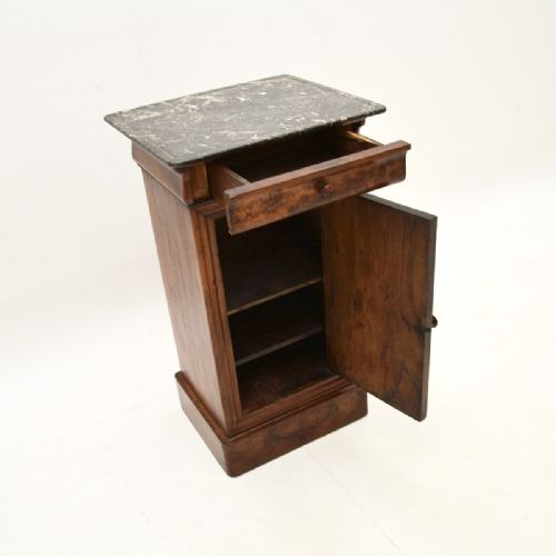 ANTIQUE FRENCH WALNUT MARBLE TOP BEDSIDE CABINET - ADDITIONAL PHOTO 5