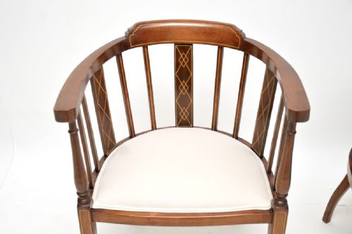 PAIR OF ANTIQUE EDWARDIAN INLAID WALNUT ARMCHAIRS - ADDITIONAL PHOTO 1