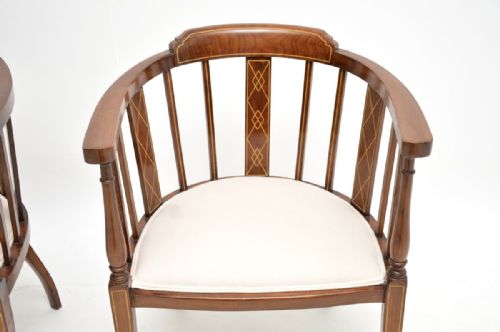 PAIR OF ANTIQUE EDWARDIAN INLAID WALNUT ARMCHAIRS - ADDITIONAL PHOTO 3