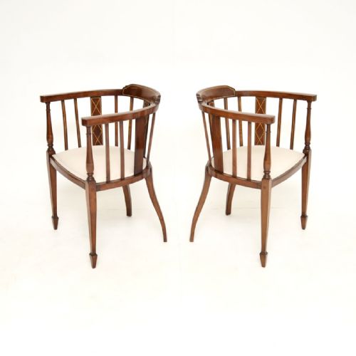 PAIR OF ANTIQUE EDWARDIAN INLAID WALNUT ARMCHAIRS - ADDITIONAL PHOTO 4