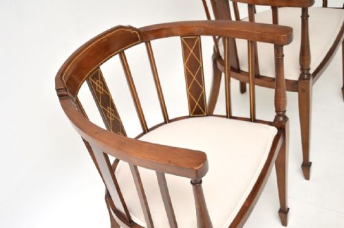 PAIR OF ANTIQUE EDWARDIAN INLAID WALNUT ARMCHAIRS - ADDITIONAL PHOTO 7