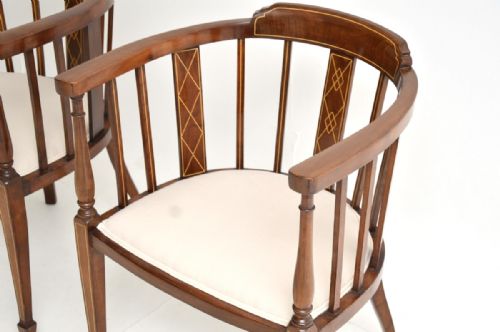 PAIR OF ANTIQUE EDWARDIAN INLAID WALNUT ARMCHAIRS - ADDITIONAL PHOTO 8