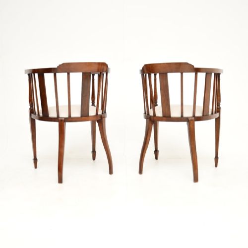 PAIR OF ANTIQUE EDWARDIAN INLAID WALNUT ARMCHAIRS - ADDITIONAL PHOTO 9