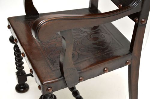 SET OF SIX ANTIQUE PORTUGUESE EMBOSSED LEATHER AND WALNUT DINING CHAIRS - ADDITIONAL PHOTO 8