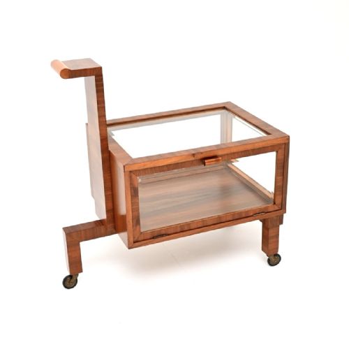 ART DECO WALNUT DISPLAY CASE SERVING CART