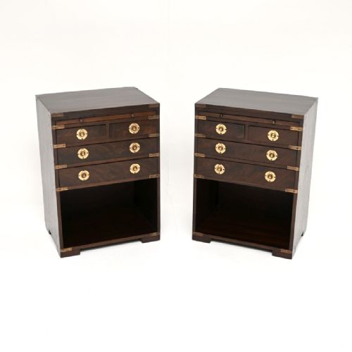 PAIR OF ANTIQUE MAHOGANY MILITARY CAMPAIGN BEDSIDE CABINETS SIDE TABLES