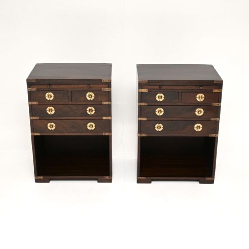 PAIR OF ANTIQUE MAHOGANY MILITARY CAMPAIGN BEDSIDE CABINETS SIDE TABLES - ADDITIONAL PHOTO 1