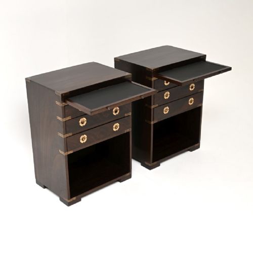 PAIR OF ANTIQUE MAHOGANY MILITARY CAMPAIGN BEDSIDE CABINETS SIDE TABLES - ADDITIONAL PHOTO 2