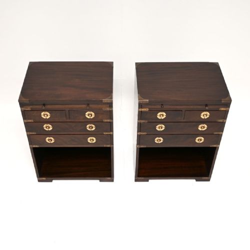 PAIR OF ANTIQUE MAHOGANY MILITARY CAMPAIGN BEDSIDE CABINETS SIDE TABLES - ADDITIONAL PHOTO 3