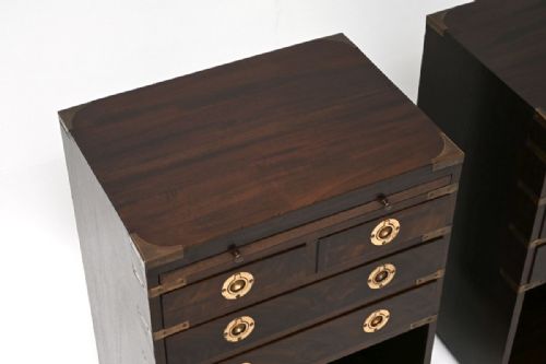 PAIR OF ANTIQUE MAHOGANY MILITARY CAMPAIGN BEDSIDE CABINETS SIDE TABLES - ADDITIONAL PHOTO 5