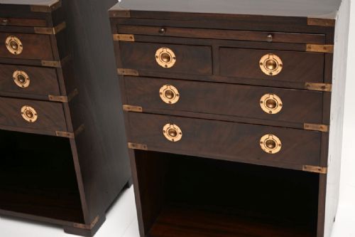 PAIR OF ANTIQUE MAHOGANY MILITARY CAMPAIGN BEDSIDE CABINETS SIDE TABLES - ADDITIONAL PHOTO 6