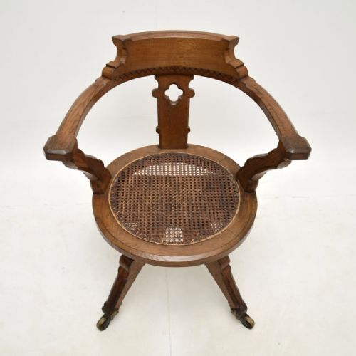 ANTIQUE VICTORIAN GOTHIC REVIVAL SOLID OAK SWIVEL DESK CHAIR - ADDITIONAL PHOTO 2