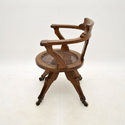 ANTIQUE VICTORIAN GOTHIC REVIVAL SOLID OAK SWIVEL DESK CHAIR - ADDITIONAL PHOTO 3
