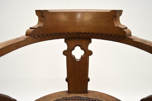 ANTIQUE VICTORIAN GOTHIC REVIVAL SOLID OAK SWIVEL DESK CHAIR - ADDITIONAL PHOTO 4