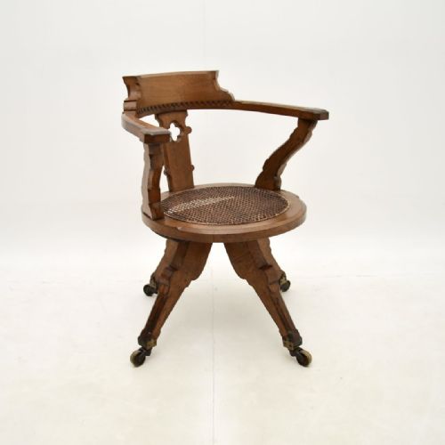ANTIQUE VICTORIAN GOTHIC REVIVAL SOLID OAK SWIVEL DESK CHAIR - ADDITIONAL PHOTO 5