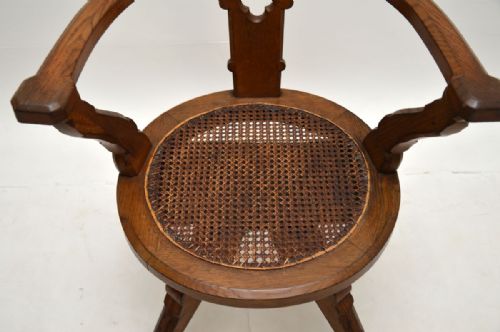 ANTIQUE VICTORIAN GOTHIC REVIVAL SOLID OAK SWIVEL DESK CHAIR - ADDITIONAL PHOTO 6