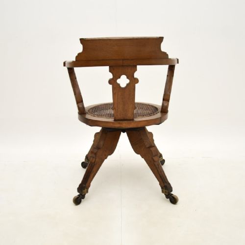 ANTIQUE VICTORIAN GOTHIC REVIVAL SOLID OAK SWIVEL DESK CHAIR - ADDITIONAL PHOTO 9