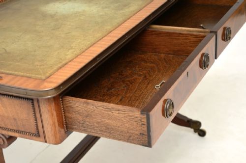 ANTIQUE REGENCY STYLE MAHOGANY LEATHER TOP DESK WRITING TABLE - ADDITIONAL PHOTO 5