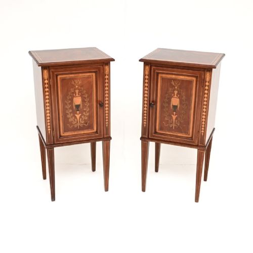 PAIR OF ANTIQUE EDWARDIAN INLAID MAHOGANY BEDSIDE CABINETS