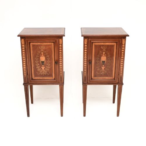 PAIR OF ANTIQUE EDWARDIAN INLAID MAHOGANY BEDSIDE CABINETS - ADDITIONAL PHOTO 2