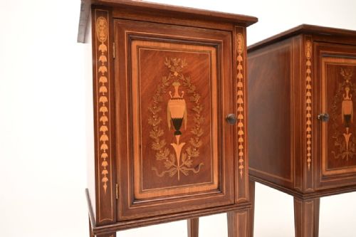 PAIR OF ANTIQUE EDWARDIAN INLAID MAHOGANY BEDSIDE CABINETS - ADDITIONAL PHOTO 3