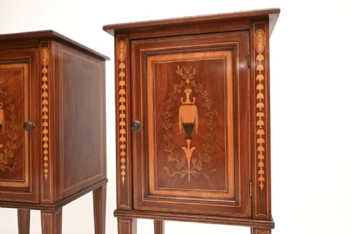 PAIR OF ANTIQUE EDWARDIAN INLAID MAHOGANY BEDSIDE CABINETS - ADDITIONAL PHOTO 4