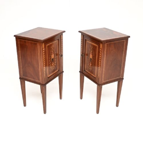 PAIR OF ANTIQUE EDWARDIAN INLAID MAHOGANY BEDSIDE CABINETS - ADDITIONAL PHOTO 8