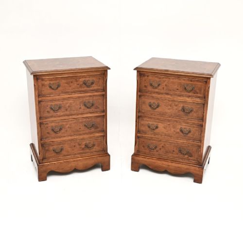 Pair of Antique Georgian Style Burr Walnut Bedside Chest of Drawers
