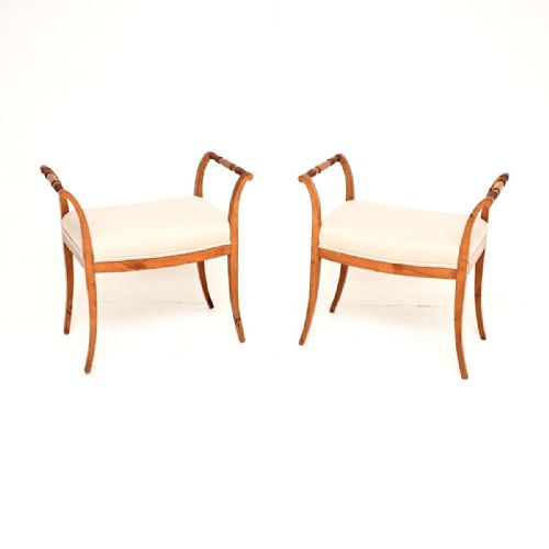 Pair of Antique Swedish Satin Birch Biedermeier Stools

