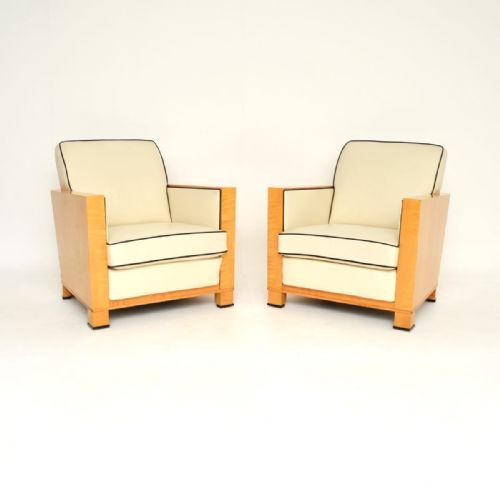 Pair of Swedish Art Deco Armchairs in Leather and Satin Birch
