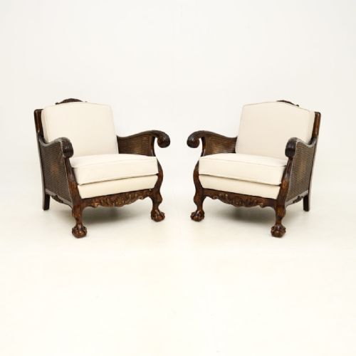 Pair of Antique Swedish Satin Birch Bergère Armchairs

