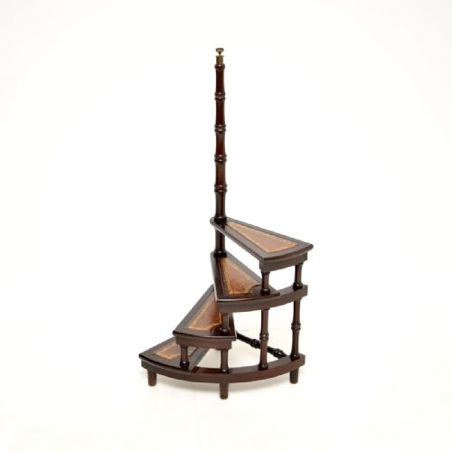 Antique Mahogany and Leather Library Steps
