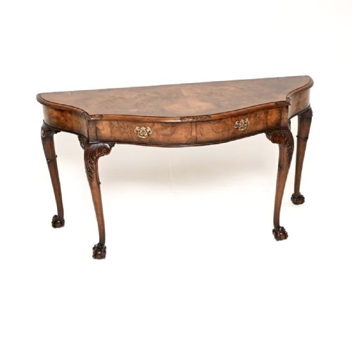 Large Antique Queen Anne Style Figured Walnut Console Table

