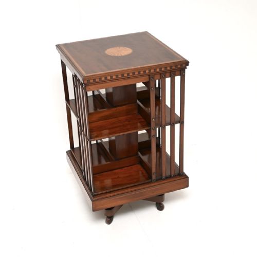 Antique Edwardian Inlaid Mahogany Revolving Bookcase
