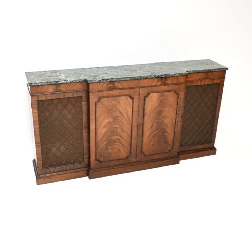 Antique Marble Top Grill Front Mahogany Sideboard
