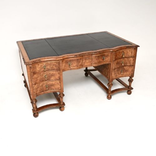Antique Burr Walnut Leather Top Partners Desk by Maple and Co
