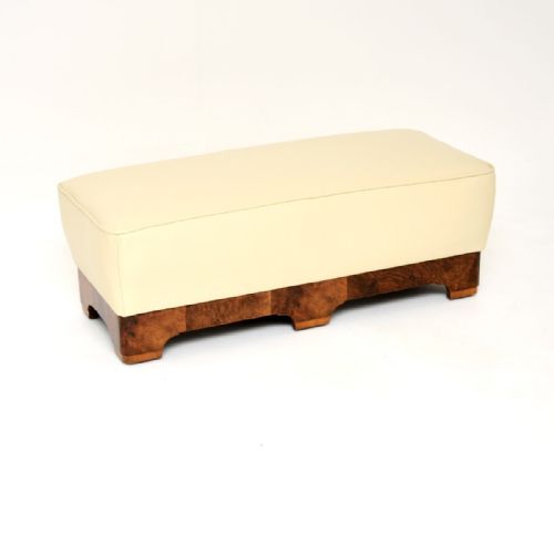 Art Deco Burr Walnut and Leather Stool
