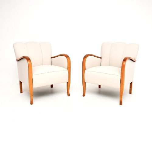 Pair of Swedish Art Deco Armchairs in Satin Birch
