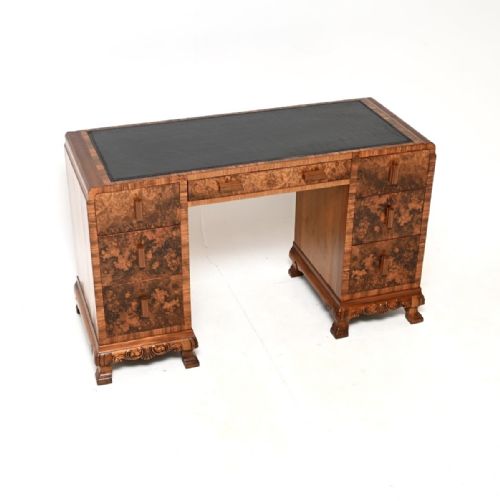Art Deco Burr Walnut Leather Top Desk
