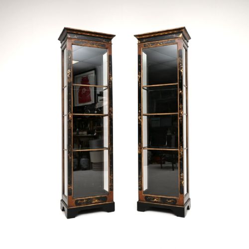 Pair of Antique Edwardian Lacquered Chinoiserie Display Cabinets
